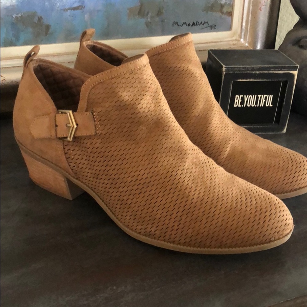 Dr. Scholl's Tan Perforated Suede Ankle Booties